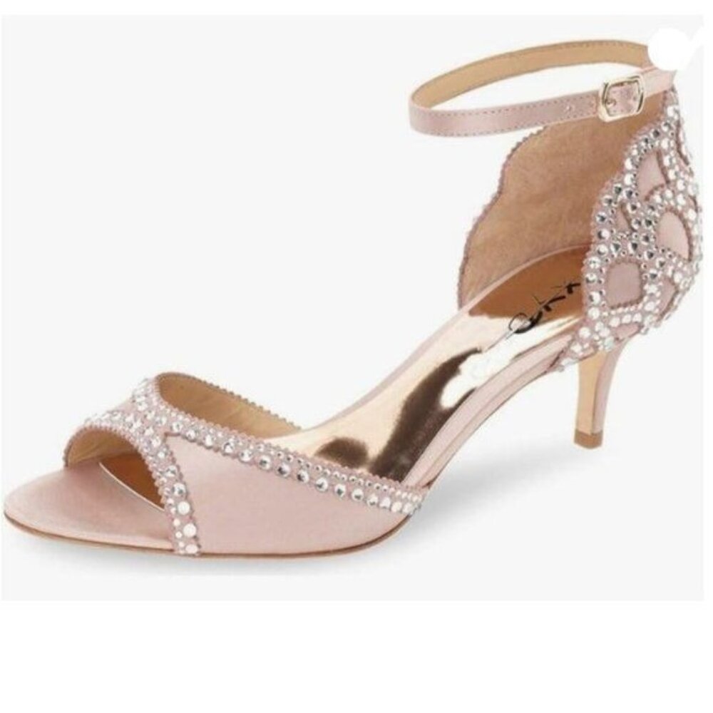 XYD Pink Chic Peep Toe D'Orsay Kitten Heel Rhinestone Studs Ankle Strap Sandal